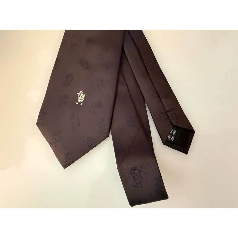 Yi Tang Silk Necktie Brown Logo Duck Through Out Hand Made Vintage 3.5